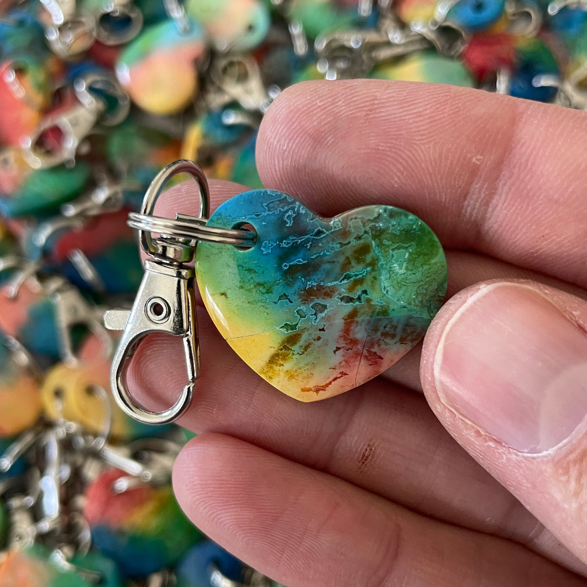 Rainbow-Dyed White Lace Agate Keychain