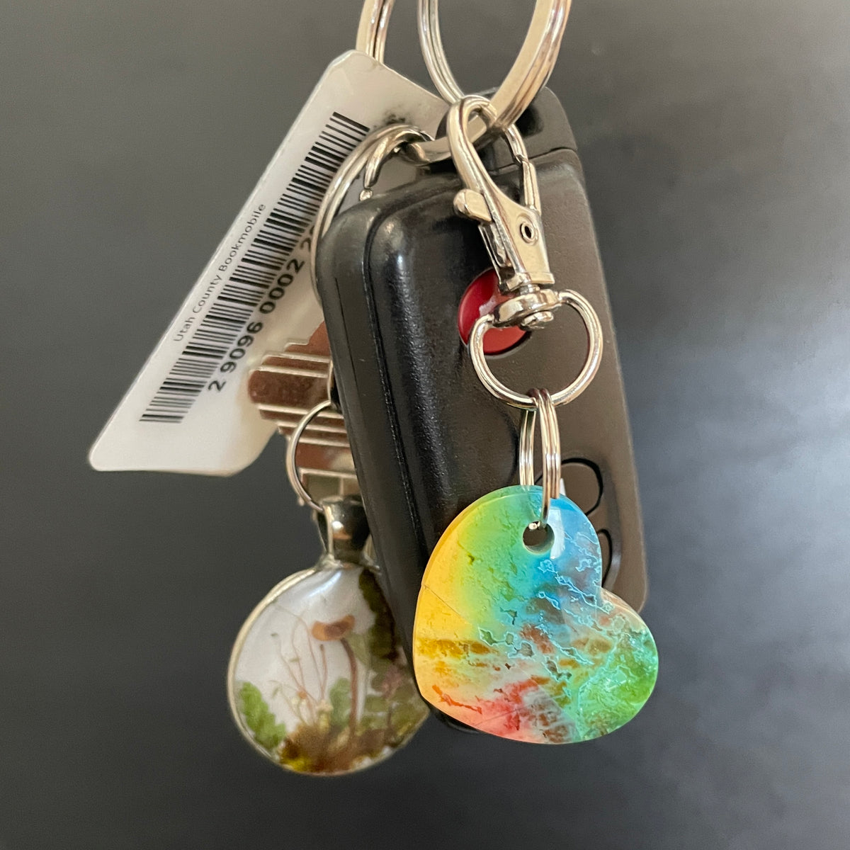 Rainbow-Dyed White Lace Agate Keychain
